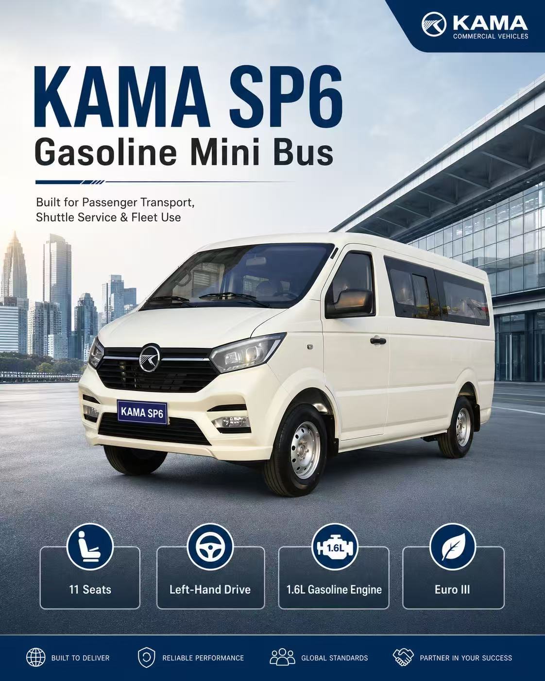 KAMA SP6 Gasoline Mini Bus | 11 Seats LHD Mini Bus for Export