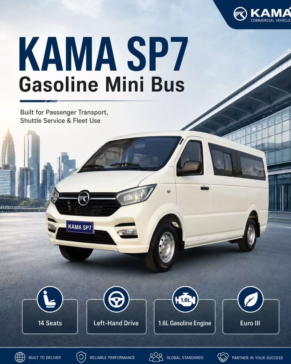 KAMA SP7 Gasoline Mini Bus | 14 Seats LHD Mini Bus for Export