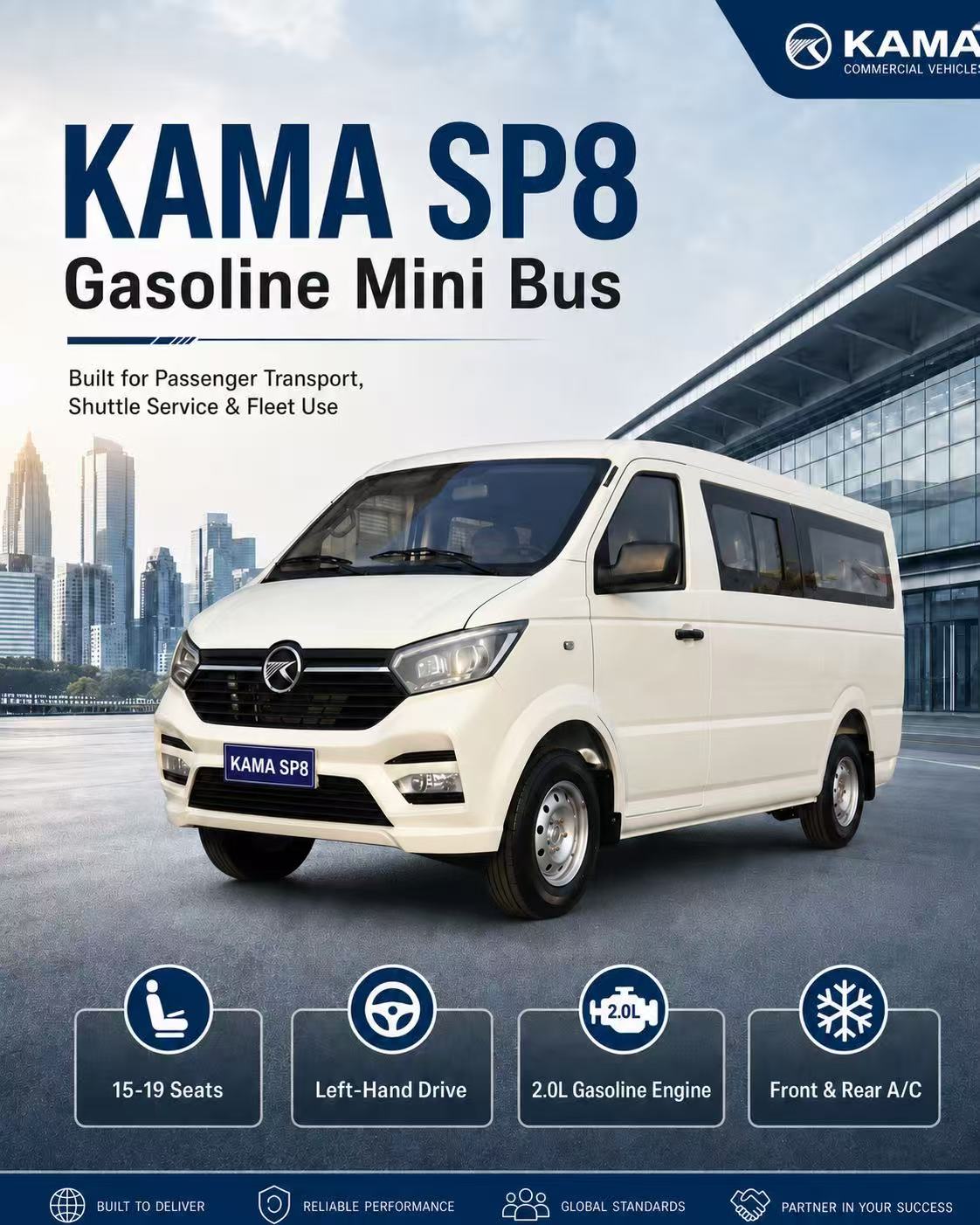 KAMA SP8 Gasoline Mini Bus | 15–19 Seats LHD Passenger Van for Export